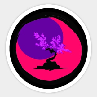 Purple and Pink Vaporwave Bonsai - Sumi inspired enso circle design Sticker